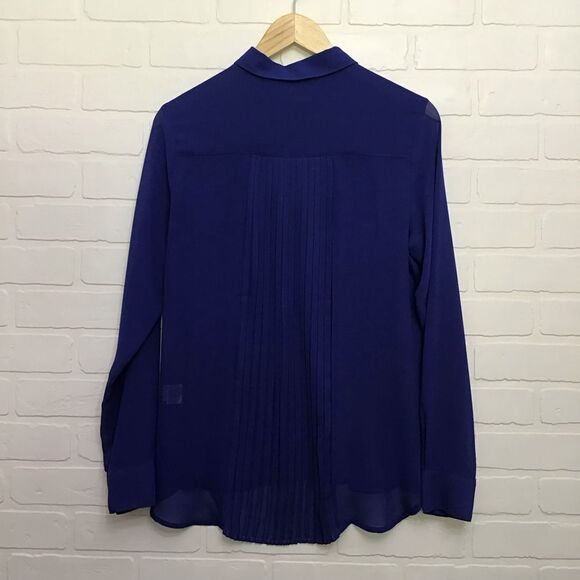 OLIVE & Oak blue button down shirt sheer cobalt blue shirt long sleeves medium - Picture 4 of 12